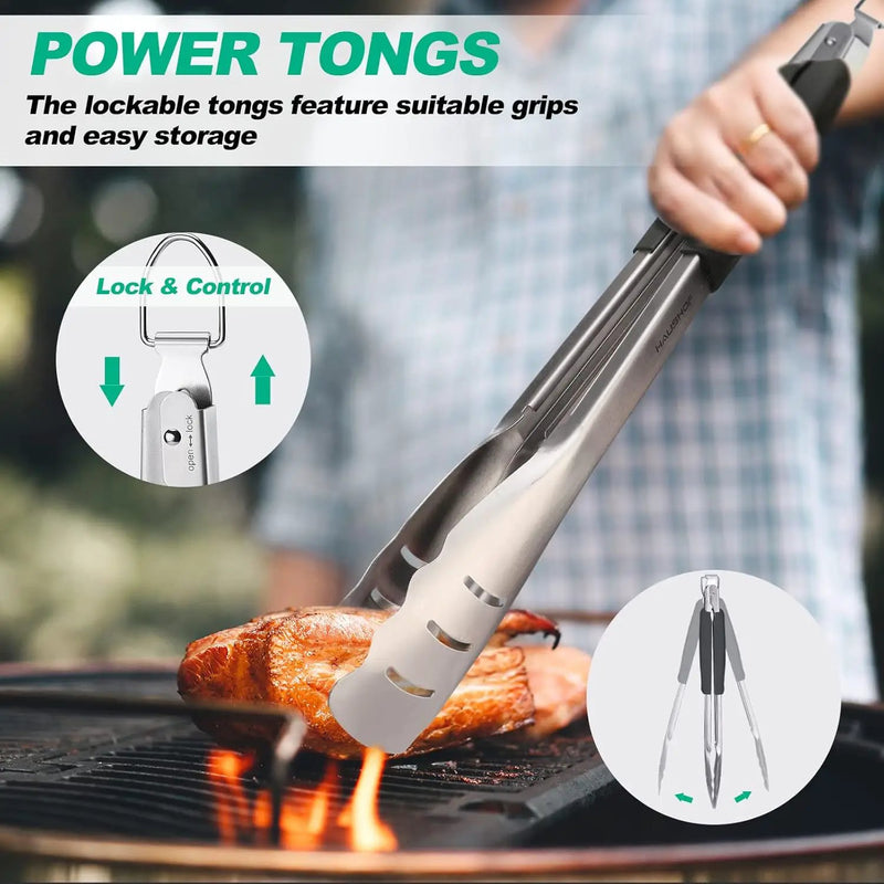HAUSHOF Large Grill Accessories Heavy Duty BBQ Set Gifts for Men/Women - Premium Stainless Steel Spatula, Fork & Tongs, Barbecue Utensils Tool Kit Gift for Grilling Lover Outdoor by GreenHaven Gardens