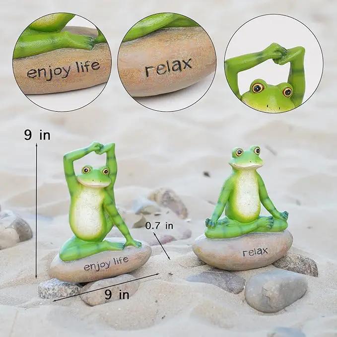Garden Yoga Frog Decor Statues - 2 Pcs Figurines Statue Animal Decorative Sculptures Resin Garden Décor Meditation for Home 4.5 * 4 * 6 Inch by GreenHaven Gardens