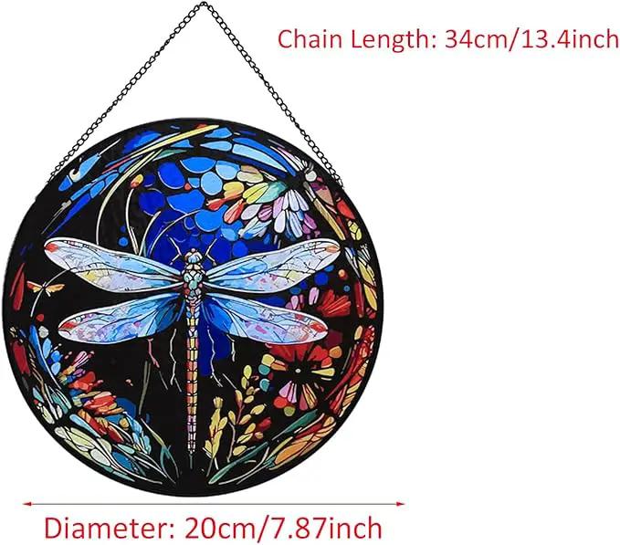 Hanging Stained Glass for Windows,20cm/7.87inch Dragonfly Hand-Painted Sun Catcher Garden Hangings Christmas Mother's Day, Valentine's Day Ornaments Festival Gift (A Style) by GreenHaven Gardens
