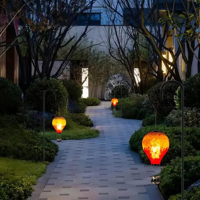 Starsoul Hot Air Balloon Solar Lantern with Flame Glass Hot Air Balloon Solar Light Waterproof Hanging Outdoor Lantern for Garden Yard Patio Decor by GreenHaven Gardens