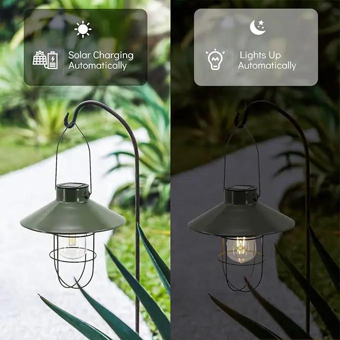 pearlstar Solar Lantern Outdoor Hanging Light Metal Farmhouse Solar Lamp with Warm White Edison Bulb Design for Garden Yard Patio Proch Decor(Green) by GreenHaven Gardens