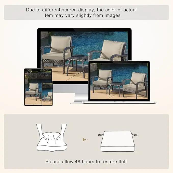 Favoyard Patio Chair Cushions 22 x 22 x 3 Inch Waterproof Outdoor Seat Cushions for Patio Furniture 3-Year Color Fastness Garden Sofa Couch Chair Pads with Handle & Adjustable Straps Set of 2, Beige by GreenHaven Gardens