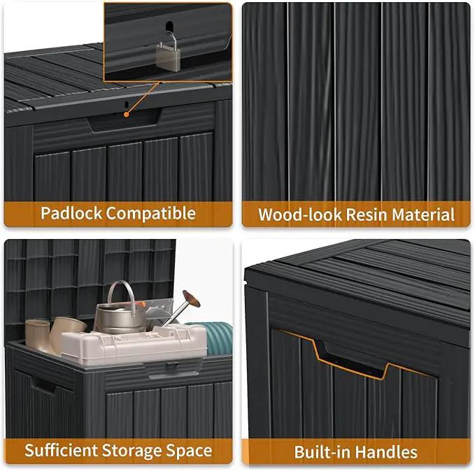 28 Gallon Resin Deck Box, Lockable Patio Outdoor Storage Box for Furniture, Garden Tools and Tools Storage, Waterproof Outside Storage Boxes - Black by GreenHaven Gardens