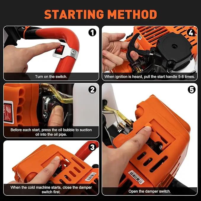 62cc 2.8HP Post Hole Digger Gas Powered, Gas Earth Auger/Ice Auger, with 2 Drill Bits 3"/6"/8" + 3 Extension Bar, One Man Earth Auger for Planting Fence, EPA Compliant Post Hole Auger by GreenHaven Gardens