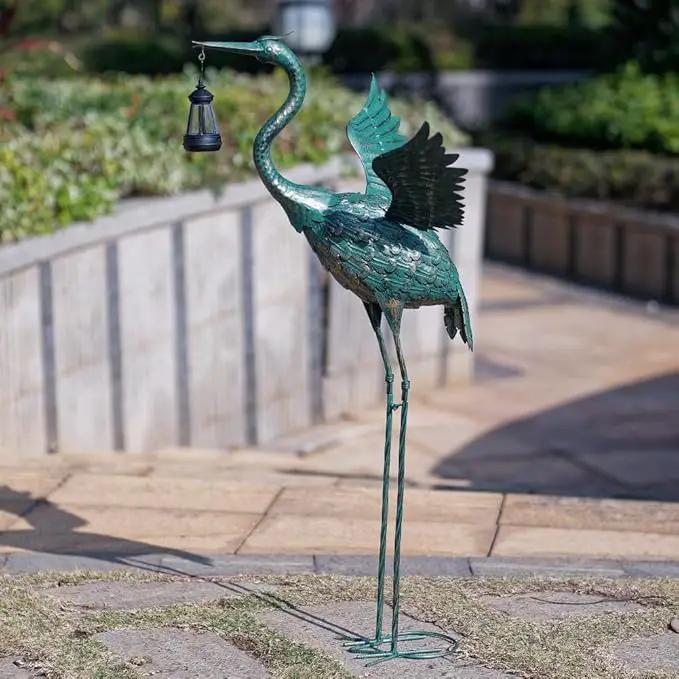 DREAMSOUL 40.5" Heron Garden Statues Large Metal Crane Outdoor Statues Standing Solar Bird Statue for Patio Pool Lawn Decoration by GreenHaven Gardens