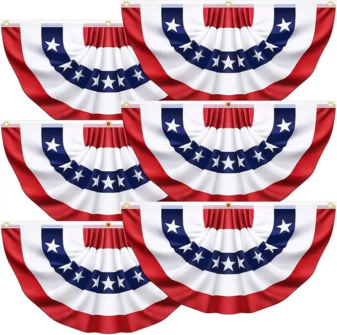 6 Pack USA Pleated Bunting Fan Flags, 1.5 x 3 Ft Patriotic Half Fan Banner American Flag Decoration Bunting for Outside Red White and Blue Decor Independence Day Memorial Day 4th of july Decorations by GreenHaven Gardens