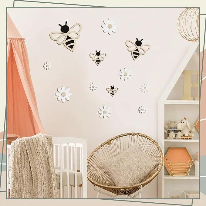 12 Pieces Wooden Bee Decor Farmhouse Honey Bee Daisy Wall Art Hanging Floral Wall Sign for Nursery Indoor Outdoor Garden Yard Kitchen by GreenHaven Gardens