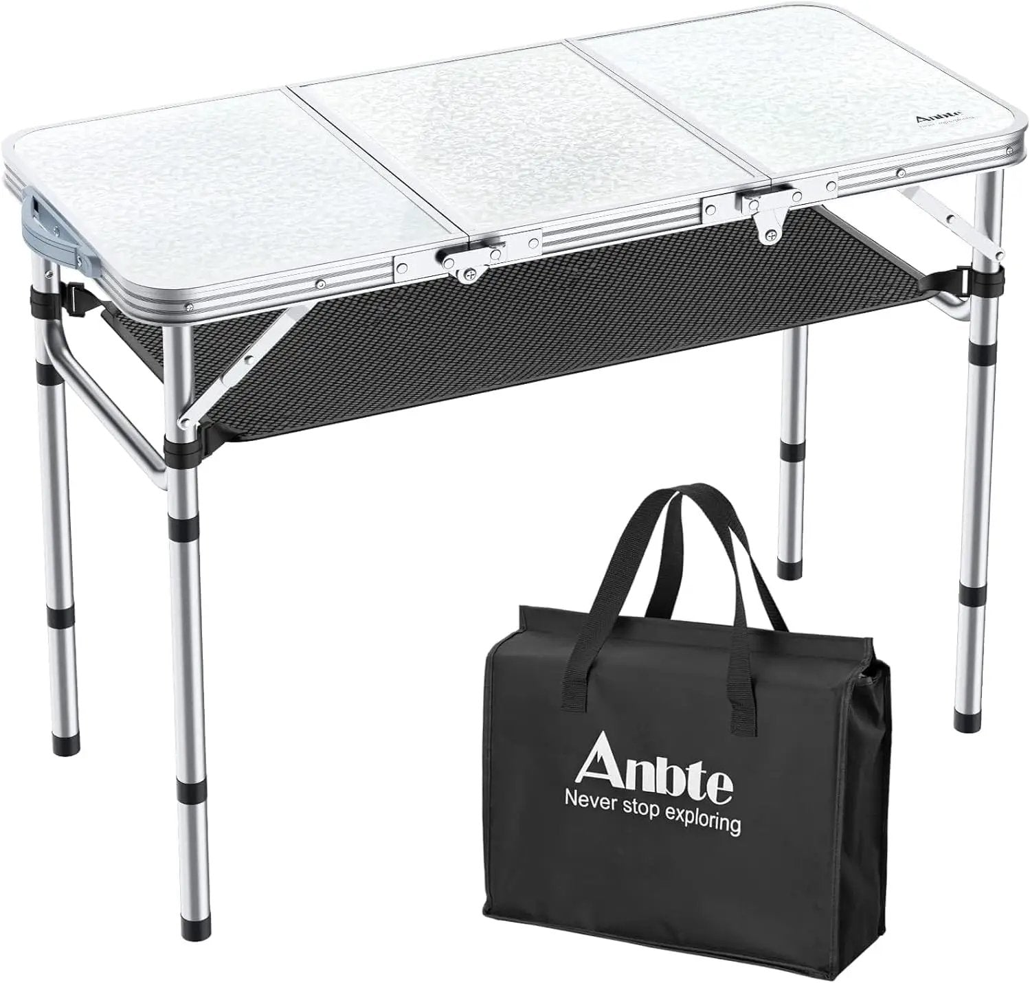 Folding Camping Table with Storage Net, 3ft Camping Table Aluminum Folding Table with 3 Adjustable Height Max 27.1 Inch, Portable, for Outdoor Backyard BBQ, Silver by GreenHaven Gardens