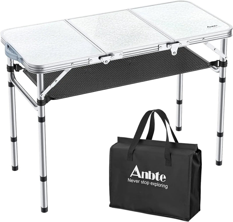 Folding Camping Table with Storage Net, 3ft Camping Table Aluminum Folding Table with 3 Adjustable Height Max 27.1 Inch, Portable, for Outdoor Backyard BBQ, Silver by GreenHaven Gardens