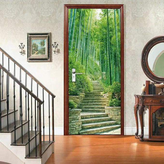 3D Door Stickers Murals - Bamboo - Peel and Stick Wallpaper - Self-Adhesive Removable PVC Waterproof Door Poster - 34.6" x 78.7" by GreenHaven Gardens