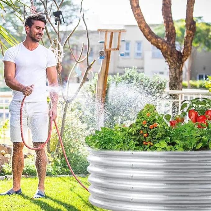 FORTUNO 2 Pack 4 Ft Round Galvanized Raised Garden Bed Kit Box 48 Inches Metal Outdoor Flower Bed Steel Patio Ground Planter for Planting Vegetables and Herb, Silver by GreenHaven Gardens