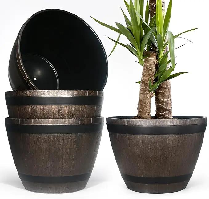 Large Whiskey Barrel Planter for Outdoor Plants - Flower Pots Garden Wine Barrel Planter Outdoor - 21" D x 15" H by GreenHaven Gardens