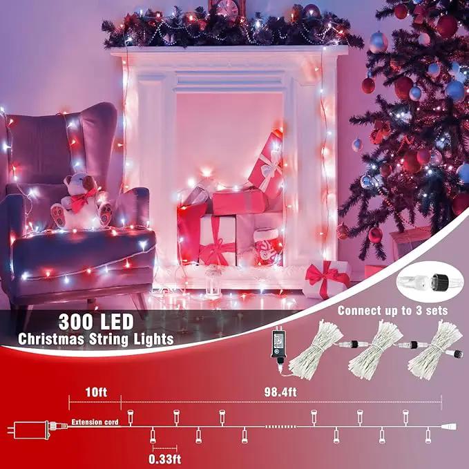 300 LED Christmas Lights Outdoor - 99ft Extra Long Christmas String Lights 8 Modes Plug in Waterproof Fairy Lights with Timer Memory for Indoor Outside Bedroom Home Party Decoration, Red&White by GreenHaven Gardens