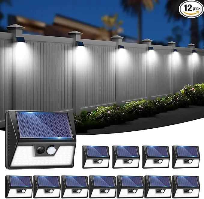 12 Pack Solar Fence Lights Waterproof, Motion Sensor Deck Lights Outdoor, Cold White LED Outside Lights Wireless for Wall Yard Steps Stairs Garden - Black by GreenHaven Gardens