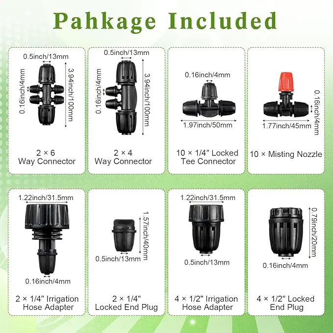 36 Pcs 1/2" to 1/4" Drip Irrigation Fittings Kit Barbed Tee Connector 2 4 6 Way Locked Tee Easy Connector Tubing End Plug Misting Nozzle Irrigation Hose Adapter for Lawn Plant System by GreenHaven Gardens