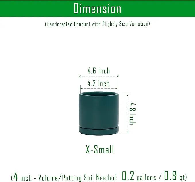 D'vine Dev 4.6 Inch, Ceramic Planter Pot with Drainage Hole and Saucer, Indoor Cylinder Round Planter Pot, Teal, 94-O-B-9 by GreenHaven Gardens