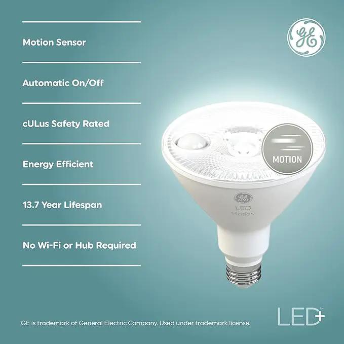 GE LED+ Motion Sensor LED Light Bulbs, 14W, PAR38 Outdoor Security Floodlights, Warm White, CAC (2 Pack) by GreenHaven Gardens