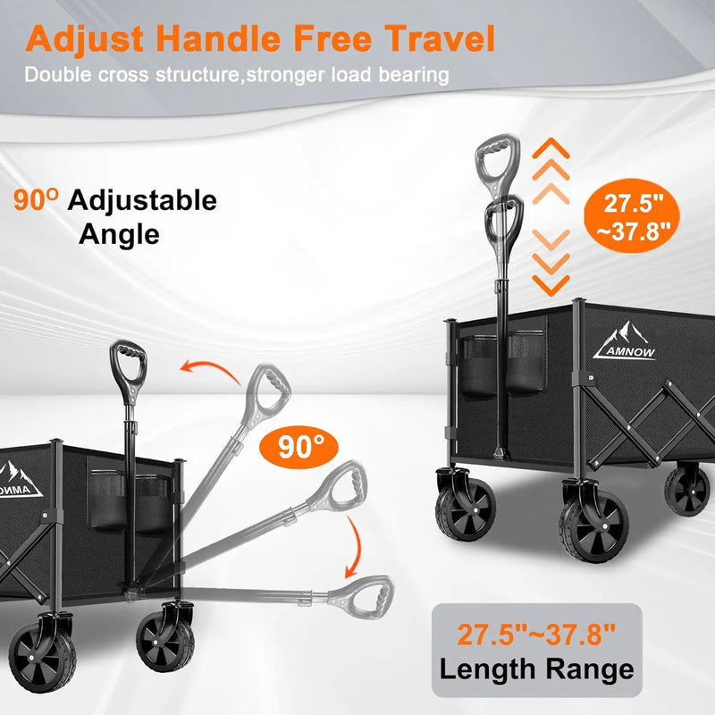 Collapsible Folding Wagon Cart, 350LBS Utility Large Capacity Cart Foldable Wagon with All Terrain Wheels, Grocery Wagons Carts for Garden Shopping Sports Camping, Black by GreenHaven Gardens