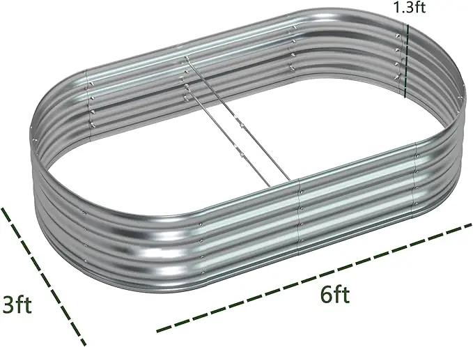 zizin Galvanized Raised Garden Bed Metal Oval Raised Garden Beds Outdoor Planter Box for Vegetables (6x3x1.3FT, Silver) by GreenHaven Gardens