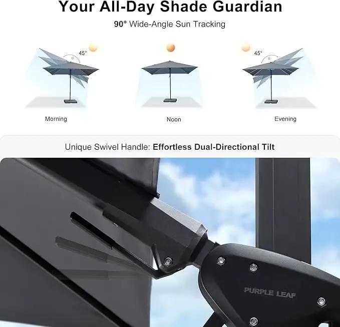 PURPLE LEAF 9' X 12' Right-left Tilt Patio Umbrella with Base Outdoor Cantilever Swivel Rectangle Umbrella Offset Umbrella with 360-degree Rotation for Garden Deck Pool Patio Light Grey by GreenHaven Gardens