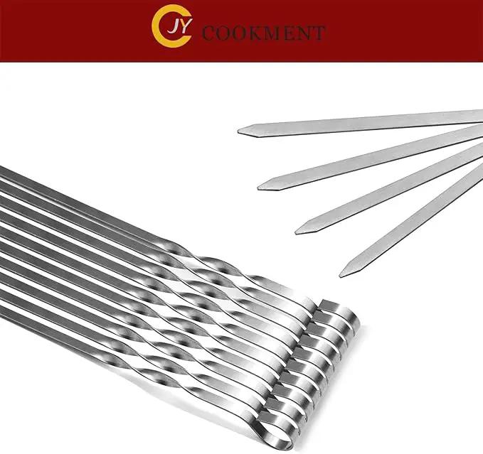 Kabob Skewers 14" Stainless Steel Long BBQ Barbecue Skewers, Flat Metal Kebob Sticks Wide Reusable Grilling Skewers for Meat Chicken, Set of 12pcs with Storage Bag by JY COOKMENT by GreenHaven Gardens