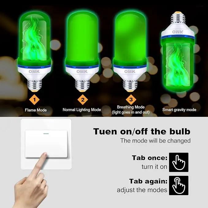 OMK - LED Christmas Decorations Flame Effect Light Bulbs - Upgraded 4 Modes Two-Tone Fire Simulated Lamps - Holiday/Christmas Gifts/Party/Indoor/Outdoor Decoration Lights (2Pack) by GreenHaven Gardens