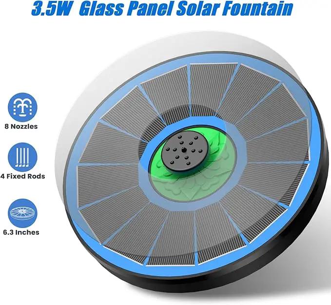Solar Fountain Full Glass Panel No Battery, 3.5W Solar Bird Bath Fountains with 4 Fixed Rods & 7 Nozzles, Solar Fountain Pump for Bird Bath, Garden, Pond, Pool, Patio,Hummingbird by GreenHaven Gardens