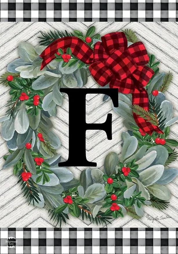 Briarwood Lane Winter Wreath Monogram Letter F Garden Flag by GreenHaven Gardens