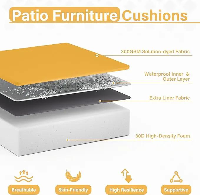 Patio Chair Cushions 19 X 19 X 4 Inch Waterproof Outdoor Seat Cushions for Patio Furniture, Outdoor Sofa Couch Pads with Ties & Handle, Set of 2, Yellow by GreenHaven Gardens