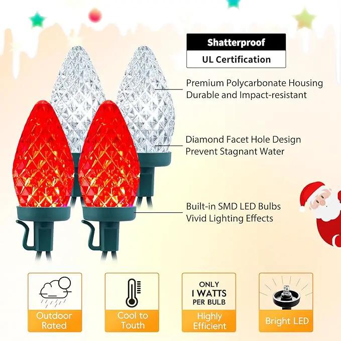 Brightown C9 LED Christmas String Lights, 66ft 100 LED Waterproof Strawberry String Lights, Plug-in Extendable Green Wire Lights String for Outdoor Outside Patio Party Decoration, Red and White by GreenHaven Gardens