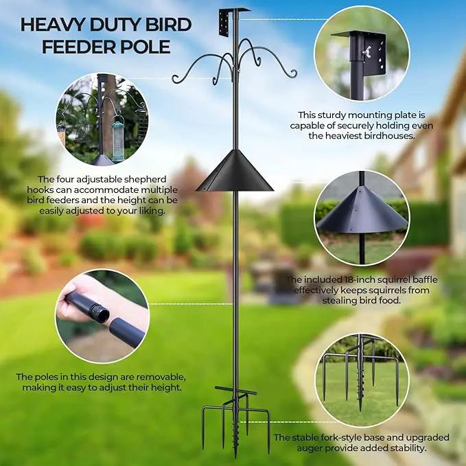Bird Feeders Pole, House Pole 92 Inch, Adjustable Heavy Duty Feeder Stand Feeding Station with Sturdy Anchor Squirrel Proof Baffle for Watching (Bird Not Included) by GreenHaven Gardens