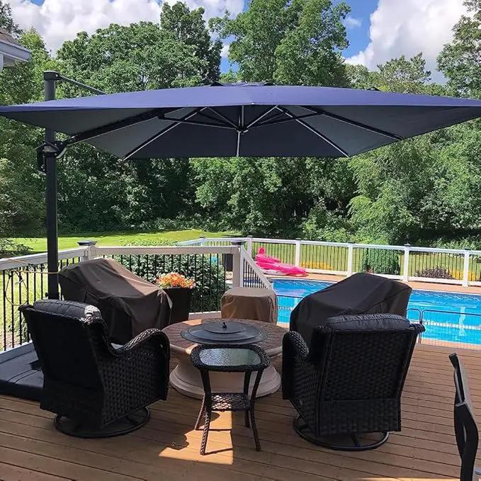 PURPLE LEAF Patio 9 Feet Cantilever Offset Umbrella with Base Outdoor Umbrella with 360-degree Rotation for Garden Deck Pool Patio Navy Blue by GreenHaven Gardens
