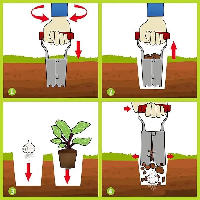 FLORA GUARD Bulb Planter with Depth Markers - Automatic Soil Releasing Seed Bulb Transplanter for Planting/Digging Tulips, Daffodils, Dahlias and More by GreenHaven Gardens