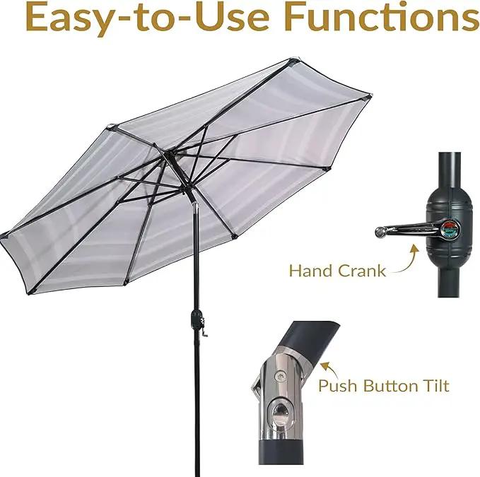 Sunnydaze Outdoor Patio Umbrella - Polyester Table Market Umbrella with Push-Button Tilt and Crank - 8 Sturdy Ribs - Catalina Beach Stripe - 9ft by GreenHaven Gardens