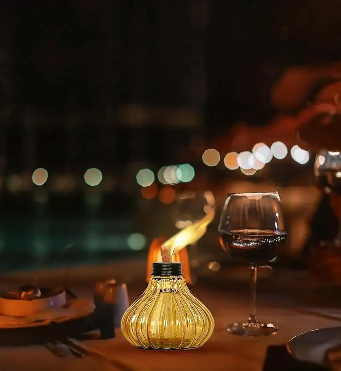 Deco Window Pack of 3 Table Torch for Indoor Outdoor Citronella Oil Tabletop Glass Lamp Landscape Yellow Lantern with Fiberglass Wick & Cap for Patio Garden Yard Party Decor Light by GreenHaven Gardens
