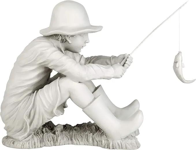 Design Toscano Gone Fishing Fisherman Boy Garden Statue, 17 Inch Tall, Cast Stone Resin, Two Tone Stone Finish by GreenHaven Gardens