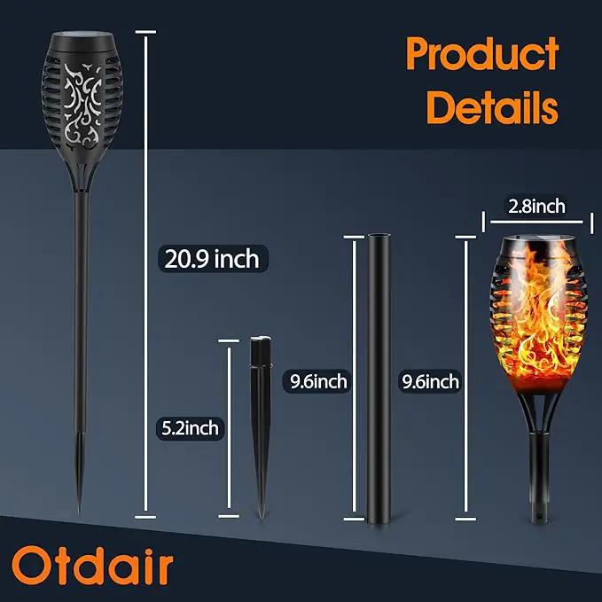 Otdair Solar Outdoor Lights, 12 Pack 12LED Solar Tiki Torches with Flickering Flame, IP65 Waterproof Mini Solar Torch Lights Auto On/Off for Garden, Patio, Yard, Pathway by GreenHaven Gardens