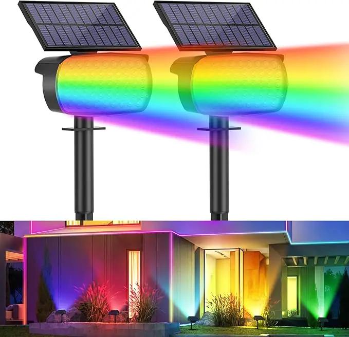 Solar Color Changing Spot Lights Outdoor, Solar Christmas Lights Outdoor IP65 Waterproof, Multicolor Solar Landscape Spotlights, Large Solar Panel Solar Powered Yard Garden Pathway Light 2 Pack by GreenHaven Gardens