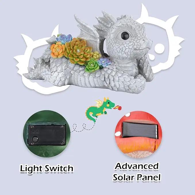 Garden Dragon Statue Outdoor Decor, Dragon Garden Sculpture Waterproof Solar LED Lights Resin Succulent Decorations for Outside Lawn Patio Patio Yard Ornament Gifts by GreenHaven Gardens