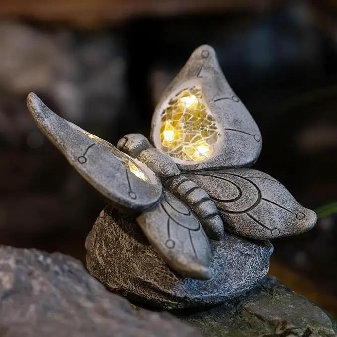 Garden Statue Butterfly,Solar Butterfly Decor for Outdoor,Resin Butterflies Figurine with Solar Light for Patio,Balcony,Yard,Lawn Ornament,Perfect Garden Gift by GreenHaven Gardens
