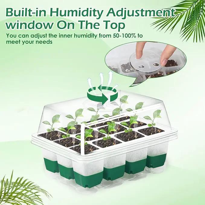 Reusable Seed Starter Tray, 4 Pack Silicone Seed Starter Kit for Starting Plant Seeds with Humidity Adjustable Dome and Lid, Indoor Seed Starting Supplies with Water Spray Bottle for Plants, BPA-Free by GreenHaven Gardens