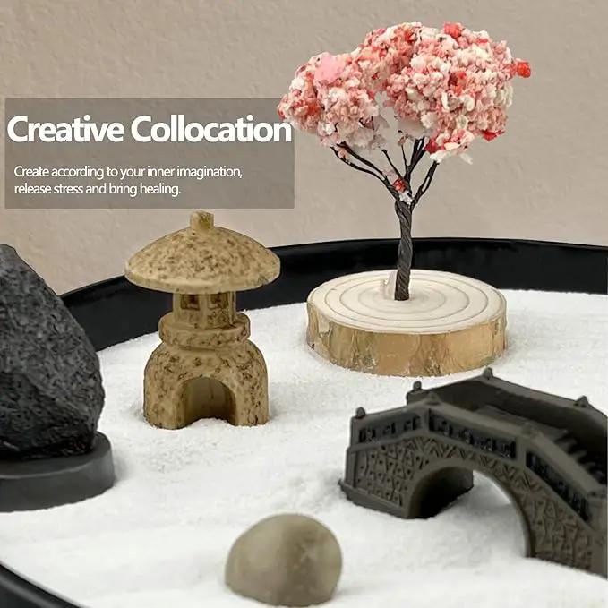 Zen Garden for Desk Japanese Zen Garden Kit 8 Inch Large Round with 6 Sand Rake and Accessories Tray Mini Desktop Zen Decor for Home Office Gift Therapy Relaxation Meditation by GreenHaven Gardens