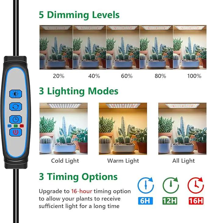 Grow Lights for Indoor Plants, Full Spectrum Under Shelf Plant Lights for Growing Small Plants, Light and Thin 138 LED Plant Grow Lamp Panel with 6/12/16H Timer, 3 Light Modes, 5 Dimmable by GreenHaven Gardens