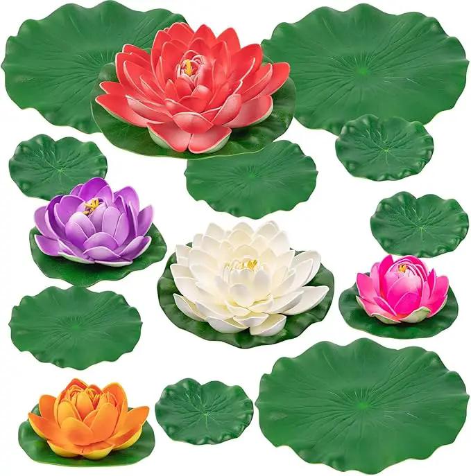 Artificial Lily Pads for Pond, 11in & 6in Artificial Flowers Floating Foam Lotus Flower with Fake Lily Pads, for Pool Garden Koi Fish Pond Aquarium Pool Wedding Decor, 14PCS by GreenHaven Gardens