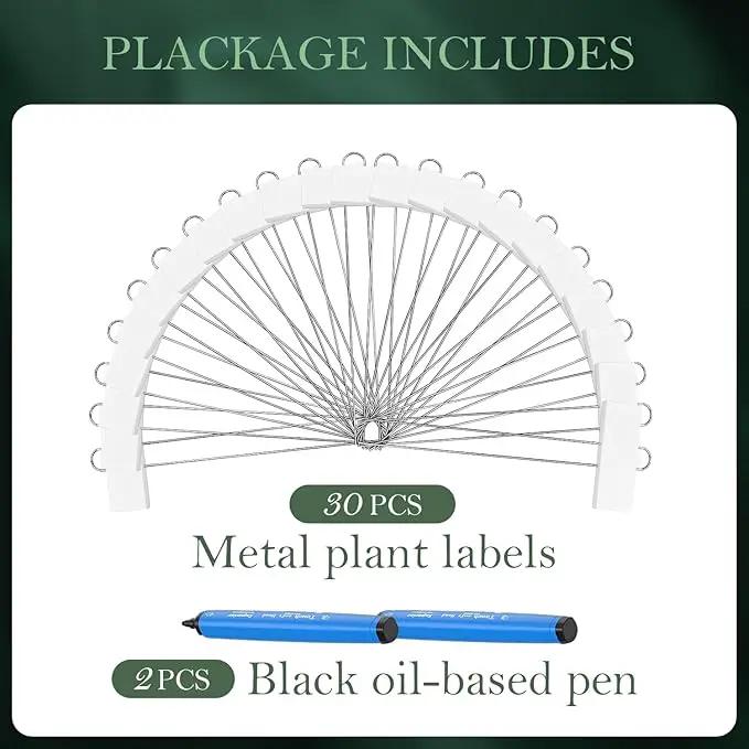 30 Pack Metal Plant Labels for Outdoor Garden Waterproof Plant Markers, Labels Garden Markers for Seedlings Herbs Vegetable Greenhouse Gifts with Pen - White by GreenHaven Gardens