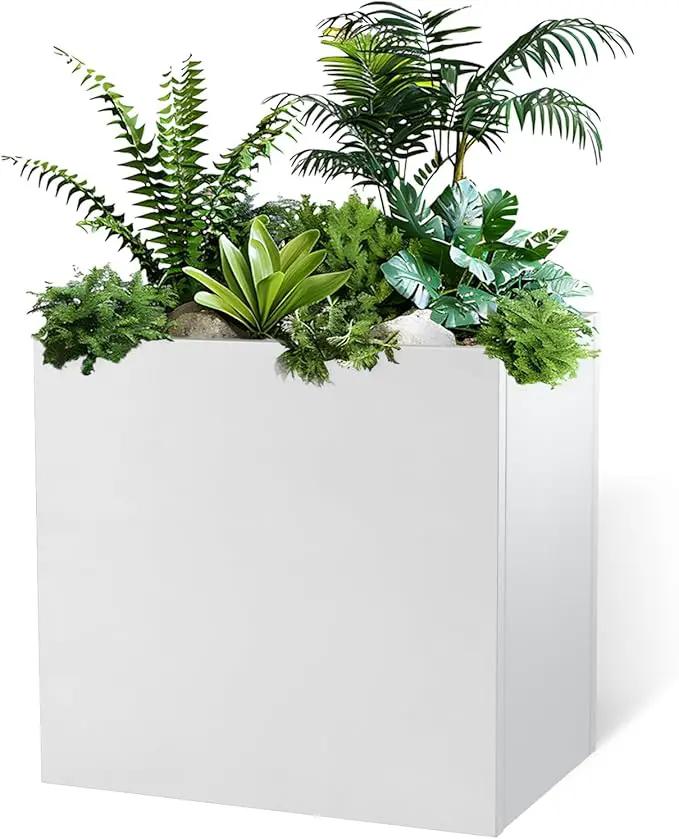Galvanized Steel Metallic Heavy Planter for Outdoor Plants Metal Outdoor Planter Spliced Flower Box with Partitions for Outside,Indoor,Garden (White, 30 * 12 * 24)