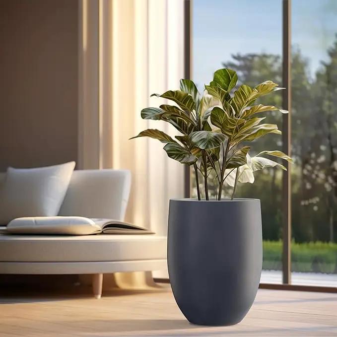 Kante 21.7" H Dark Gray Concrete Tall Planter, Large Outdoor Indoor Decorative Pot with Drainage Hole and Rubber Plug, Modern Round Style for Home and Garden by GreenHaven Gardens