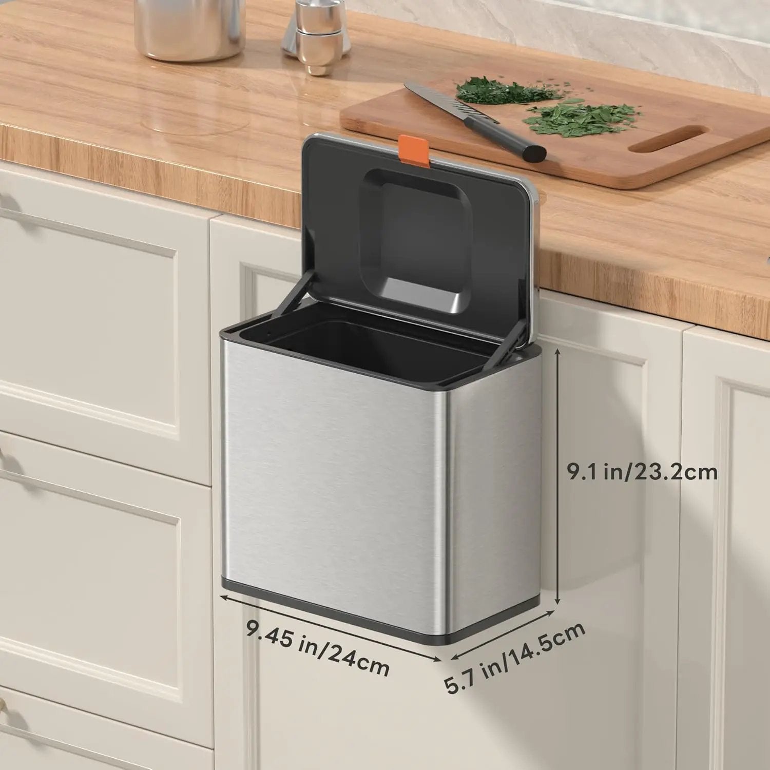 Mbillion Kitchen Compost Bin Hanging Trash Can with Lid 1.05 Gallon Stainless Steel Garbage Can for Kitchen Cabinet Door Mounted Trash Can Under Sink Door RV Bathroom,Silver by GreenHaven Gardens