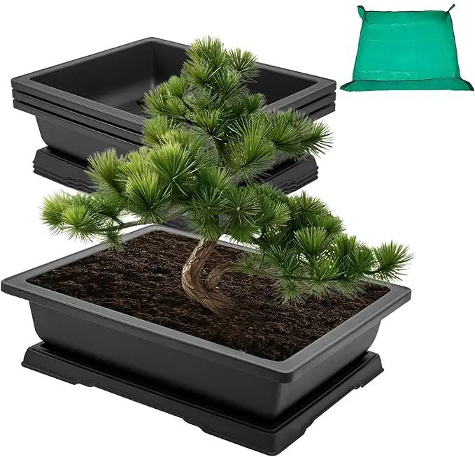 GROWNEER Bonsai Training Pots 3Pcs 18 Inch Large Bonsai Tree Starter Kits with Drainage Humidity Trays and 1 Repotting Mat, Growing Flower Planter Set for Garden Indoor Outdoor by GreenHaven Gardens