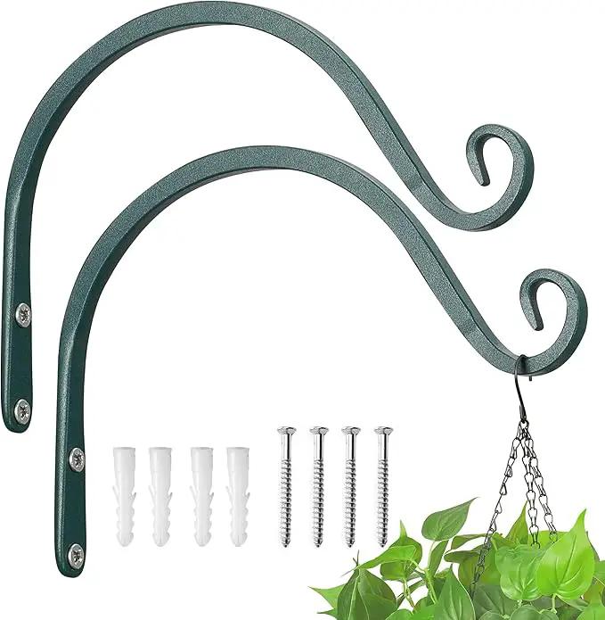 Kingsyard 2-Pack Wall Plant Hanger Outdoor - Heavy Duty Metal Hanging Bracket Hooks for Hanging Plant, Bird Feeders, Lanterns, Wind Chimes Outdoor & Indoor, 8-Inch/Green by GreenHaven Gardens